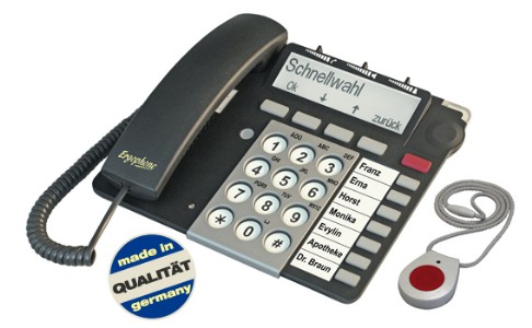 Ergonomic telephone with radio emergency call function